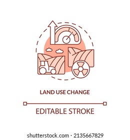 Land Use Change Red Concept Icon. Soil Contamination. Risks To Food Security Abstract Idea Thin Line Illustration. Isolated Outline Drawing. Editable Stroke. Arial, Myriad Pro-Bold Fonts Used