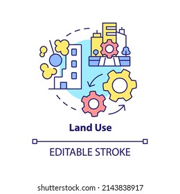 Land Use Concept Icon. Land Management System Abstract Idea Thin Line Illustration. Residential And Commercial Buildings. Isolated Outline Drawing. Editable Stroke. Arial, Myriad Pro-Bold Fonts Used