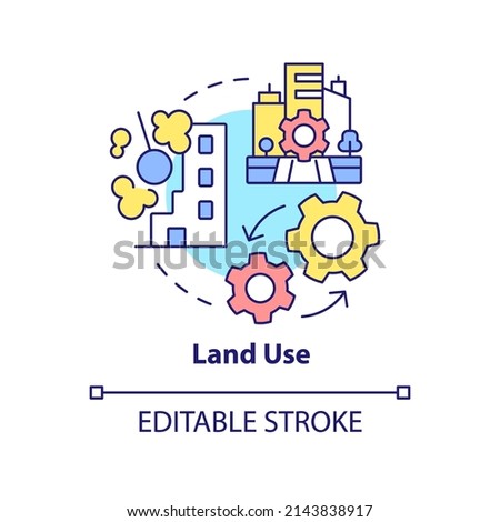 Land use concept icon. Land management system abstract idea thin line illustration. Residential and commercial buildings. Isolated outline drawing. Editable stroke. Arial, Myriad Pro-Bold fonts used