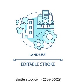 Land use turquoise concept icon. Land management abstract idea thin line illustration. Residential, commercial buildings. Isolated outline drawing. Editable stroke. Arial, Myriad Pro-Bold fonts used