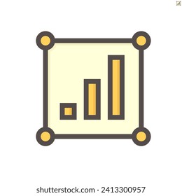 Land value vector icon. Consist of land plot, vacant area, growth graph of rate market price for investment, profit, wealth, income. Also for business i.e. owned, sale, development, buy. 48x48 pixel.	