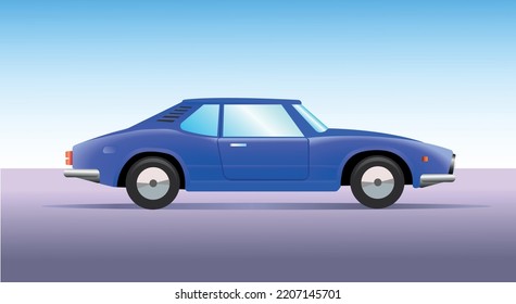 Land vehicle. Old sports blue car. Vector art illustration