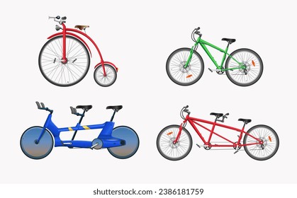 Land vehicle. Set of bicycles on white background. Vector illustration