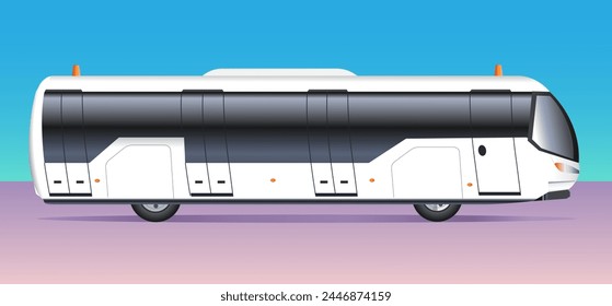 Land vehicle. White passenger bus at the airport. Vector art illustration