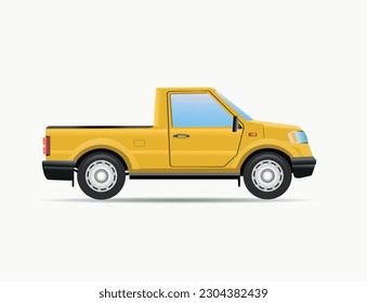 Land vehicle. Yellow pickup car on white background. Vector illustration