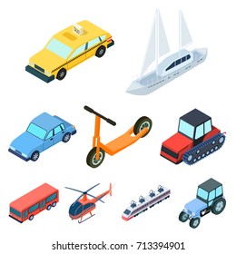 Land, water, air transport. Machines that people use.Transportation icon in set collection on cartoon isometric style vector symbol stock illustration.