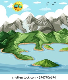 Land and water geography landscape illustration