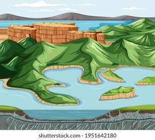 Land and water geography landscape illustration