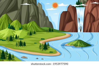 Land and water geography landscape illustration
