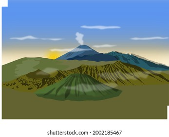 A landascape vector of Mount Bromo Tengger Semeru National Park