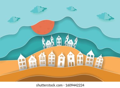 landcape paper art, vector eps 10.