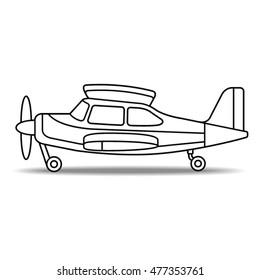 landed propeller aircraft in outline-vector drawing