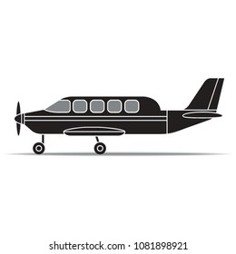 landed silhouetted propeller air plane vector drawing