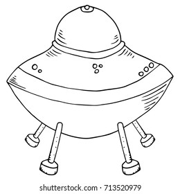 Landed UFO. UFO on supports. Vector illustration.