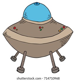 Landed UFO. UFO on supports. Vector illustration.