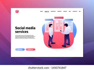 Landeng page. Social Media theme. effective website template designs. Modern flat vector illustration concepts of web page