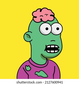 Lander character, Ape with bored face, 
brain, Original bored monkey NFT artwork, zombie, Crypto graphic asset, Flat vector illustration