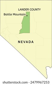 Lander County and  town of Battle Mountain location on Nevada state map