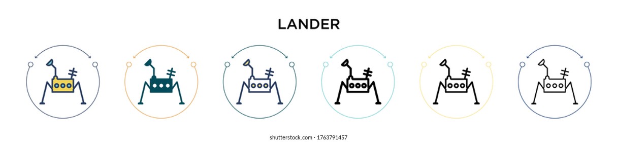 Lander icon in filled, thin line, outline and stroke style. Vector illustration of two colored and black lander vector icons designs can be used for mobile, ui, web