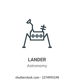 Lander outline vector icon. Thin line black lander icon, flat vector simple element illustration from editable astronomy concept isolated on white background