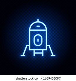 Lander, icono del neón azul del cohete - Vector. Ilustración vectorial de concepto de página.
