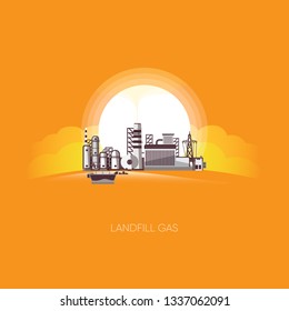 Landfill Gas Energy, Landfill Gas Power Plant  With The Sun Background