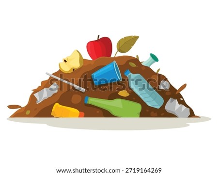 Landfill pile of unsorted garbage flat style vector illustration isolated on white background perfect for environment pollution awareness recycling or waste management themed artwork