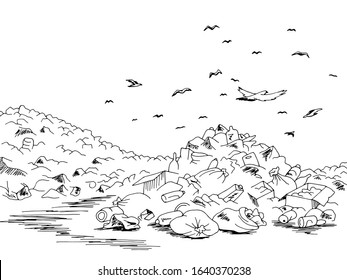 Landfill Trash Ecology Problem Graphic Black Landscape Sketch Illustration Vector