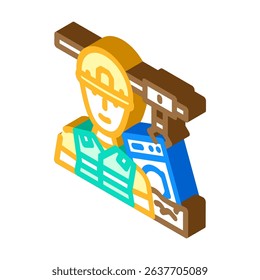 landfill workers handling e waste pollution isometric icon vector. landfill workers handling e waste pollution sign. isolated symbol illustration