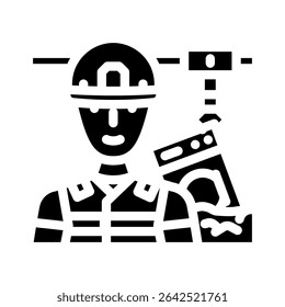 landfill workers handling e waste pollution glyph icon vector. landfill workers handling e waste pollution sign. isolated symbol illustration