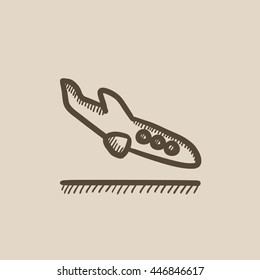 Landing aircraft vector sketch icon isolated on background. Hand drawn Landing aircraft icon. Landing aircraft sketch icon for infographic, website or app.