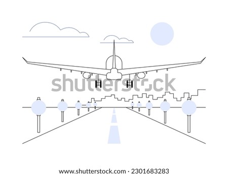 Landing airplane abstract concept vector illustration. Plane landing and arrival at airport, airway transportation, commercial air transport, aviation industry, get destination abstract metaphor.