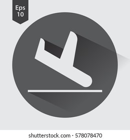 Landing Airplane In Circle. Simple Flat Icon Of Destination Flight. Vector Illustration