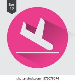 Landing Airplane In Circle. Simple Flat Icon Of Destination Flight. Vector Illustration