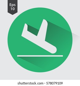 Landing Airplane In Circle. Simple Flat Icon Of Destination Flight. Vector Illustration