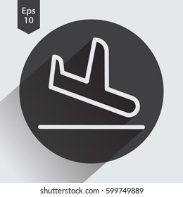 Landing Airplane In Circle. Simple Flat Icon Of Destination Flight. Vector Illustration