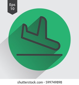 Landing Airplane In Circle. Simple Flat Icon Of Destination Flight. Vector Illustration