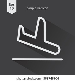 Landing Airplane In Circle. Simple Flat Icon Of Destination Flight. Vector Illustration