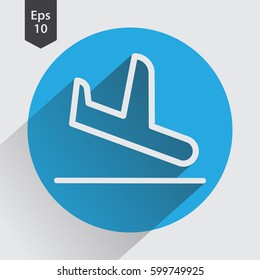 Landing Airplane In Circle. Simple Flat Icon Of Destination Flight. Vector Illustration
