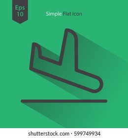 Landing Airplane In Circle. Simple Flat Icon Of Destination Flight. Vector Illustration