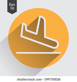 Landing Airplane In Circle. Simple Flat Icon Of Destination Flight. Vector Illustration