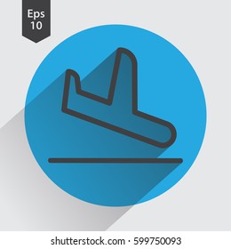 Landing Airplane In Circle. Simple Flat Icon Of Destination Flight. Vector Illustration