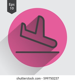 Landing Airplane In Circle. Simple Flat Icon Of Destination Flight. Vector Illustration