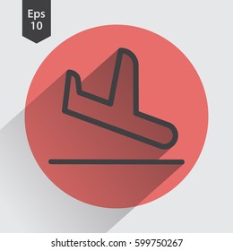 Landing Airplane In Circle. Simple Flat Icon Of Destination Flight. Vector Illustration
