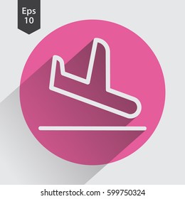 Landing Airplane In Circle. Simple Flat Icon Of Destination Flight. Vector Illustration