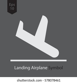Landing Airplane. Simple Flat Icon Of Destination Flight. Vector Illustration
