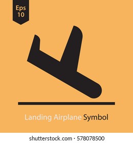 Landing Airplane. Simple Flat Icon Of Destination Flight. Vector Illustration