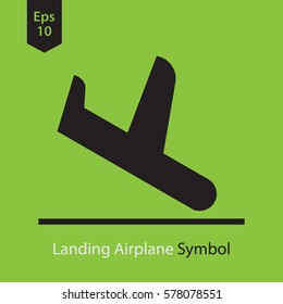 Landing Airplane. Simple Flat Icon Of Destination Flight. Vector Illustration