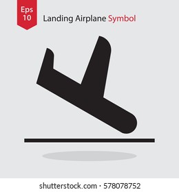 Landing Airplane. Simple Flat Icon Of Destination Flight. Vector Illustration