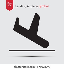 Landing Airplane. Simple Flat Icon Of Destination Flight. Vector Illustration